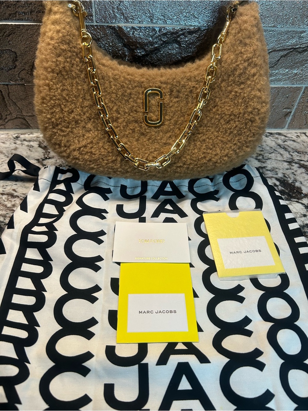 Marc Jacobs Camel Shearling Shoulder Bag with Gold Hardware NWT